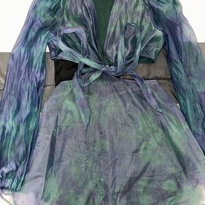 Sheer Blue and Green Tie-Dye Dress